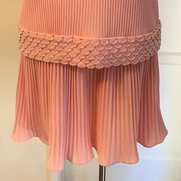 Vintage 60s Pink Drop Waist Mod Beaded Cocktail Dress - Picture 5 of 8